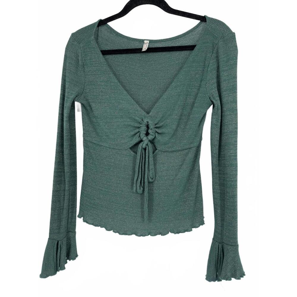Free People Intimately Say When Long Sleeve Top Green Size M Boho Ruffle